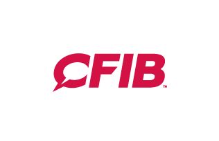A red and white logo of cfib
